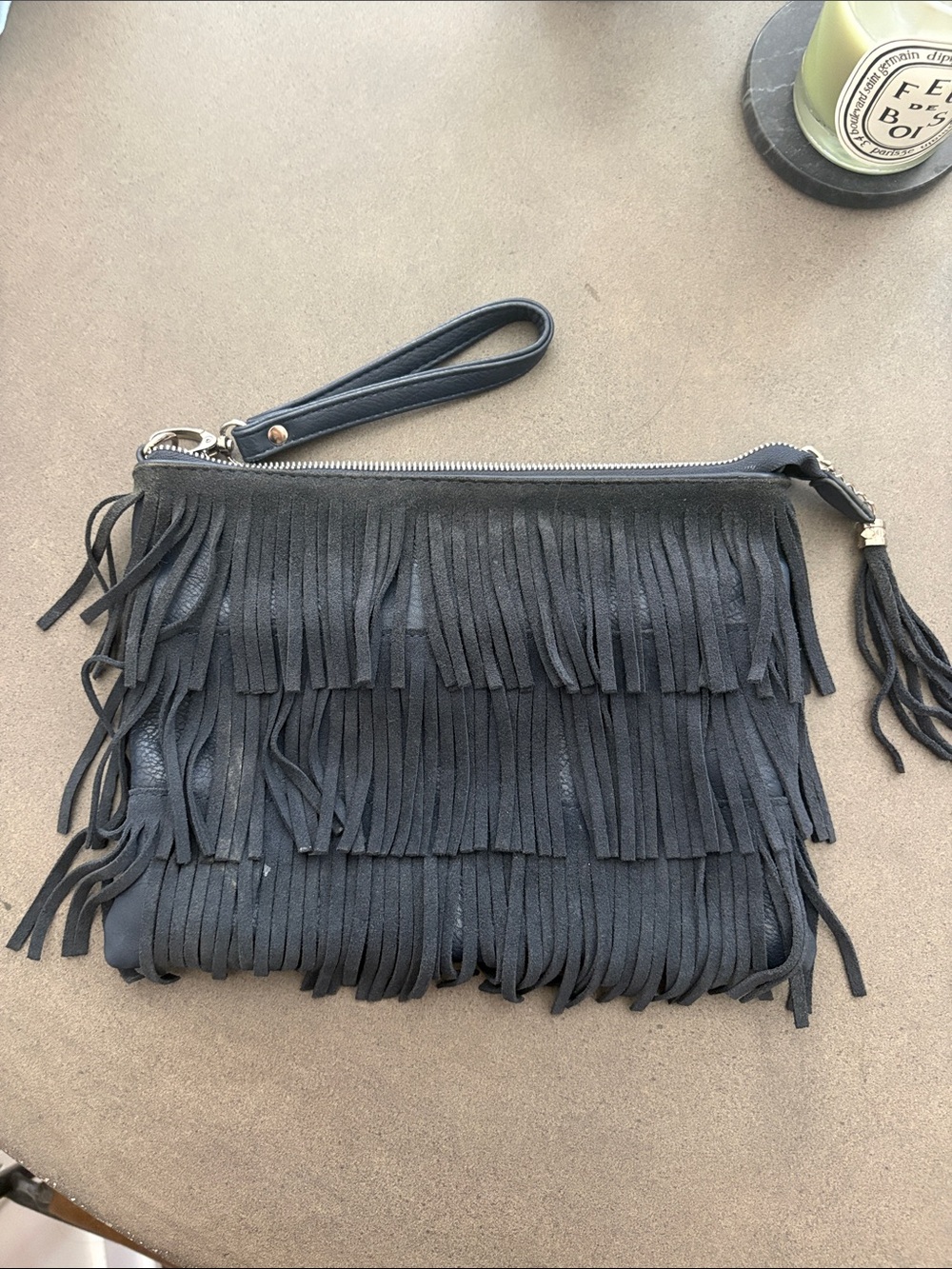 Anthropologie Navy blue Fringe Wristlet Clutch - Stylish Women's Bag